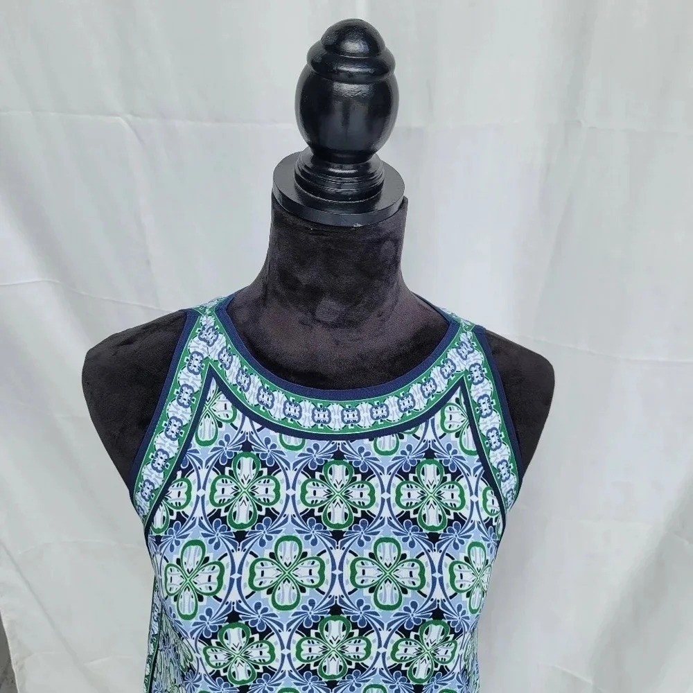 NWT Max Studio Shift Dress Sleveless Stretch-Knit Polyester Navy Blue Green XS - Picture 10 of 10